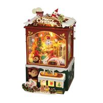 DIY TH45 Christmas Music Box Kit - Hand-Assembled Wooden Hut Ornament, Creative Holiday Gift with Musical Mechanism