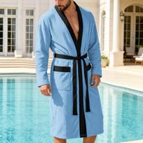 Mens Long Sleeve Kimono Robe with Trim Soft Lightweight Knit Bathrobe with Belt and Pockets for Home Spa L