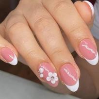 Press on Nail Short Almond Fake Nail French Full Cover Acrylic False Nail Flower Design Fake Nail for Women and Girls 1