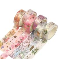 6 rulonų Washi juostos rinkinys gėlių aukso folija Washi maskavimo juosta 15 mm pločio augalų lapai gėlių dekoratyvinis 6 Rolls beige