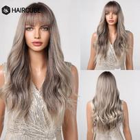 Ilgas banguotas sintetinis perukas su kirpčiukais Ombre Pilka Ruda Highlight Hair Cosplay Natūralus perukas moterims Karščiui atsparus pluošto perukas purple