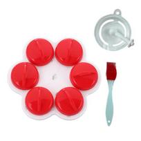 6Pcs Steamed Egg Mold with Brush 6 Shapes Food Grade PP Heat Resistant Non-stick Poached Egg Cup Cooker Steamer Kitchen Gadget raudona