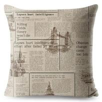 Vintage Style Pillow Case Decor Old English Newspaper Printed Cushion Cover Polyester Pillowcase for Sofa Home Car 45*45cm 16x16Inch