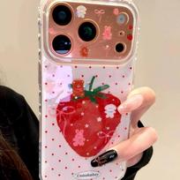 Cute Red Polka Dot Strawberry Bow Animal iPhone 17 Case for iPhone 16 Pro Max 17 Pro 14 13 15 Double Layer Shockproof Cover iPhone 14