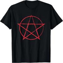 Funny Devil Cult Symbol Blood Red Circle And Star Horror T-Shirt S juoda