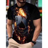 Men's T-shirt 3D Poker Card Digital Style Printed Street Casual Short Sleeved Round Neck Plus Size Fashionable Sports Top XL
