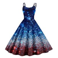 Christmas Dress for Women Spaghetti Strap Long Swing Hem Printed Casual Loose Holiday Party Sleeveless A Line Midi Dress XL raudona