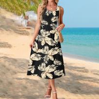 Sleeveless Maxi Dress with Large Floral Print Crew Neck Loose Fit Casual Long Tank Dress for Women Summer M juoda