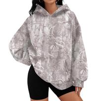 Women Loose Fit Hoodie Sweatshirt with Branch Pattern Print Long Sleeve Pullover Casual Sportswear Top with Front Pocket and Hood M