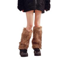 Women Furs Leg Warmer Winter Furry Long Boot Cuffs Fuzzy Shoe Cover Party Costume for Holiday Festival Performances Play 1