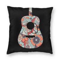 Acoustic Guitar With Floral Pillowcase Polyester Linen Velvet Printed Zip Decor Throw Pillow Case Home Cushion Cover 30x30cm