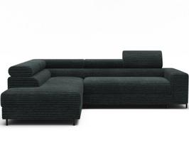 L formos kampinė sofa „Colesio“, modernus dizainas, juodas audinys, miegamoji funkcija