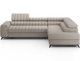 Kanedo moderni kampinė sofa-lova su patalynės dėže – smėlio spalvos audinys