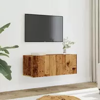 TV staliukas Sieninės TV spintelės, 2vnt., sendintos medienos, 80x30x30cm