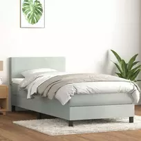 Lova su spyruokliniu/čiužiniu/LED, šviesiai pilka, 90x210 cm, aksomas