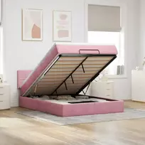 Osmanų lova su čiužiniu ir LED lemputėmis Rožinė Velvet