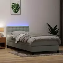 Lova su spyruokliniu/čiužiniu/LED, šviesiai pilka, 90x210 cm, aksomas
