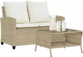 Dvivietė sodo sofa su staliuku ir pagalvėlėmis, smėlio spalvos