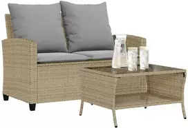 Dvivietė sodo sofa su staliuku ir pagalvėlėmis, smėlio spalvos