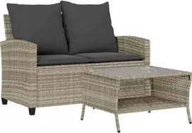 Dvivietė sodo sofa su pagalvėlėmis ir staliuku, šviesiai pilka