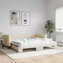 Lova su ištraukiama dalimi, kreminė, 100x200cm, audinys