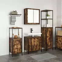 Vonios baldų rinkinys su lentyna 3 pcs Rūkyto ąžuolo ir juoda