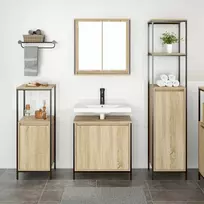 Vonios baldų rinkinys su lentyna 3 pcs Sonoma ąžuolas ir juoda