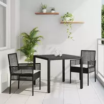 Lauko baldų komplektas Sodo valgomojo komplektas 3 pcs Juoda poliratanas
