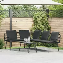 Lauko baldų komplektas Sodo Sofų Rinkinys su pagalve 2 pcs Juoda poliratanas