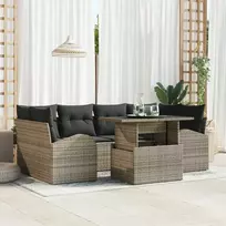 Lauko baldų komplektas Sodo Sofų Rinkinys su pagalve 7 pcs Pilka Poli ratanas