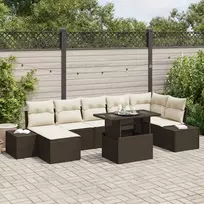 Sofa Sodo Sofų Rinkinys 8 vnt. Ruda ir grietinėlė poliratanas