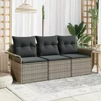 Lauko baldų komplektas Sodo Sofų Rinkinys su pagalve 3 pcs Pilka Poli ratanas