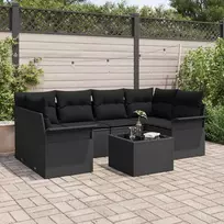 Sodo Sofų Rinkinys 7 vnt. 6 vietos Juoda poliratanas
