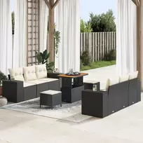 Sodo Sofų Rinkinys 9 pcs Juoda ir kreminė Poli ratanas
