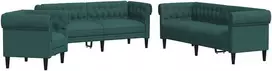 Sofa Sofos komplektas, 3 dalių, tamsiai žalios spalvos, audinys