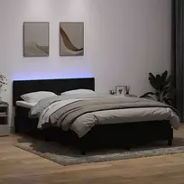 Lova su spyruokliniu/čiužiniu/LED, juoda, 160x210 cm, aksominė