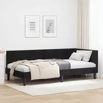Lova Kampinė lovos konstrukcija Juoda 80 cm x 200 cm Aksomas