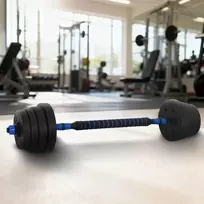 2-in-1 hantelių ir štangos rinkinys 30 kg Juoda ir mėlyna