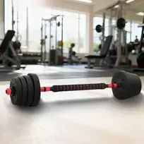 2-in-1 hantelių ir štangos rinkinys 30 kg Juoda ir raudona