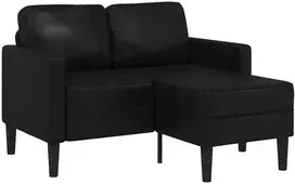 Dvivietė sofa su šezlongu, L formos, juoda, 125 cm, dirbtinė oda