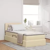 Lova su daiktų laikymo vieta ir čiužiniu Kremas 90 x 200 cm