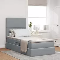 LED saugojimo lova su čiužiniu Šviesiai pilka 90 x 200 cm