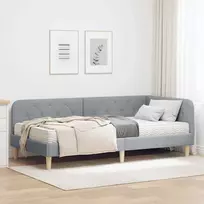 Lova Kampinė lovos konstrukcija Šviesiai pilka 90 x 200 cm audinys