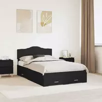 Lova Lovos rėmas su stalčių Juoda 135 x 190 cm Apdirbta mediena