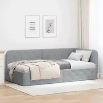 Lova Kampinė lovos konstrukcija Šviesiai pilka 90 x 200 cm audinys