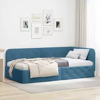 Lova Kampinė lovos konstrukcija Mėlyna 90 x 200 cm Aksomas