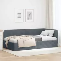 Lova Kampinė lovos konstrukcija Tamsiai pilka 90 x 200 cm Aksomas
