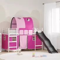 Vaikiška dvigulė lova su užuolaidomis Balta ir rožinė Metalas