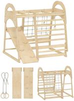 Vidaus laipiojimo rėmas, 6-in-1 dizainas, čiuožykla, laipiojimo strypai, laipiojimo sienelė, kopėčios, laipiojimo tinklas, 3-6 metai, medinis