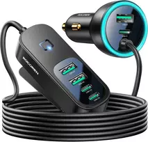 Rocoren automobilinis įkroviklis 105 W, 6 USB-C/USB-A portai, PD35 W, QC3.0, su 1,5 m laidu
